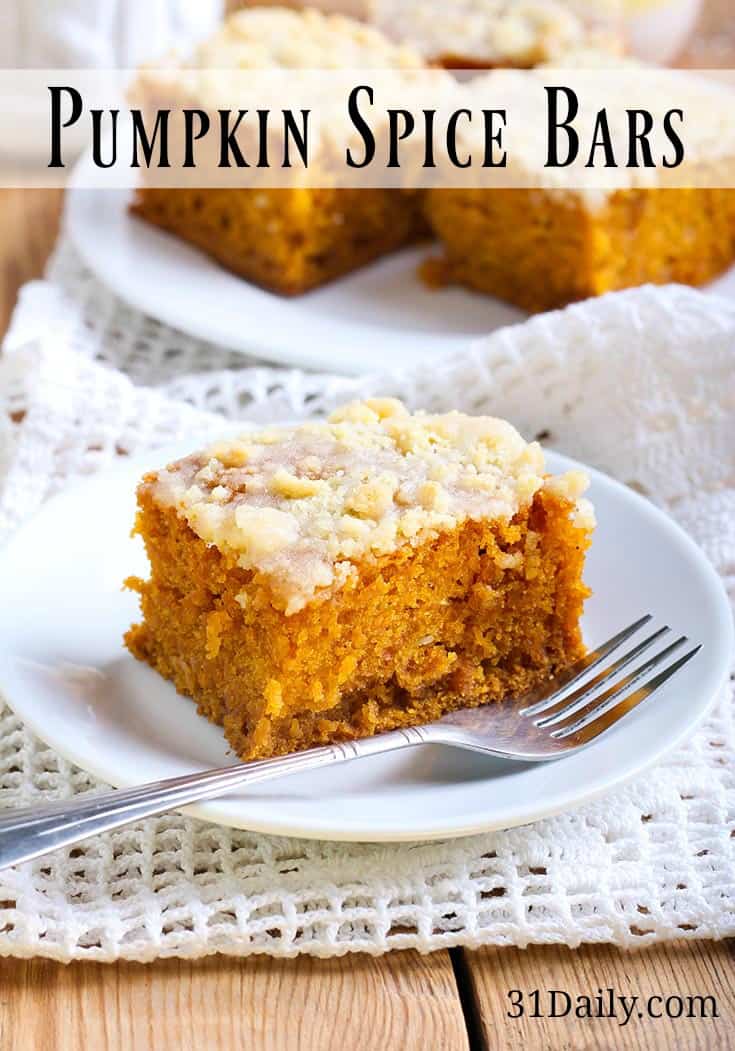 Pumpkin for the Heart and Soul Pumpkin Spice Bars 31 Daily