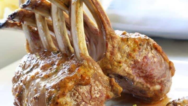 Vertical view of Rack of Lamb with Date Syrup