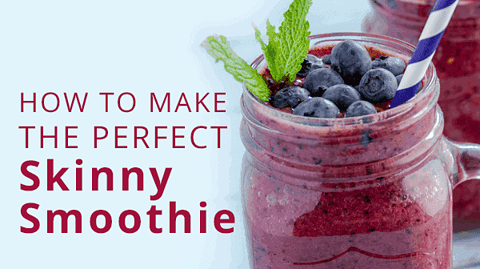 Infographic showing ingredients for a perfect skinny smoothie, including fruit, liquid, veggies, creamy base, healthy flavor, and energy boost options—ideal for weight loss smoothies—with corresponding images and easy instructions.