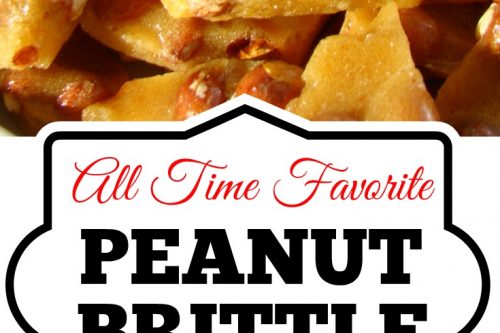 A collage image of nut brittle, showcasing close-ups of the caramel-colored treat laden with peanuts. The text proclaims "All Time Favorite Nut Brittle," while the website "31Daily.com" stands out prominently.