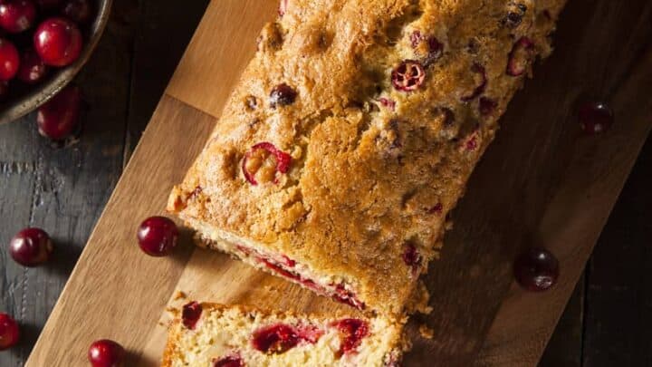Top view of Holiday Orange and Cranberry Loaf Sliced