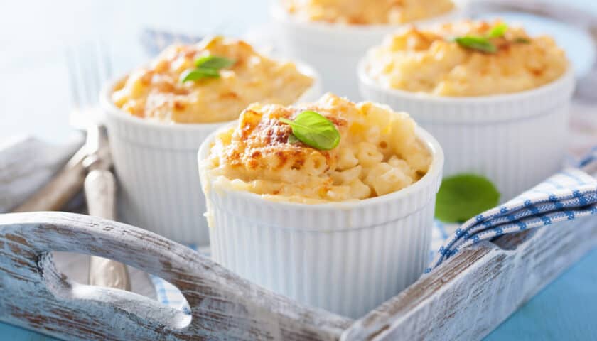 individual baked macaroni and cheese in ramekins