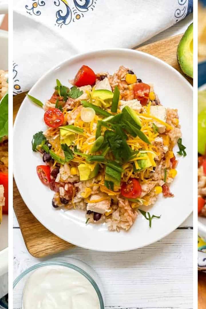 Three image collage of Healthy Slow Cooker recipes including stuffed peppers, soups, stews, burrito bowls, and more.