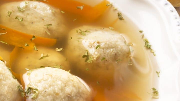Closeup view of Matzo Ball Soup Recipe