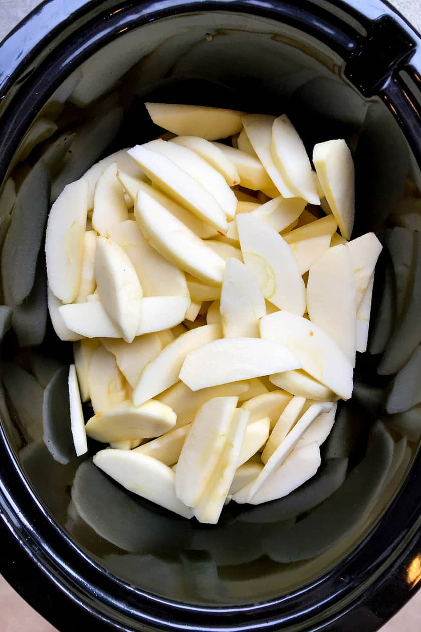 Sliced Apples in a Black Crockpot