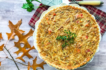 French Creamed Onion Tart with Bacon and Crème Fraîche | 31Daily.com