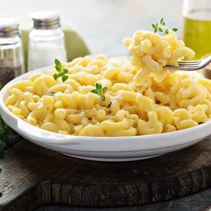 Side view of a bowl of Instant Pot Macaroni and Cheese