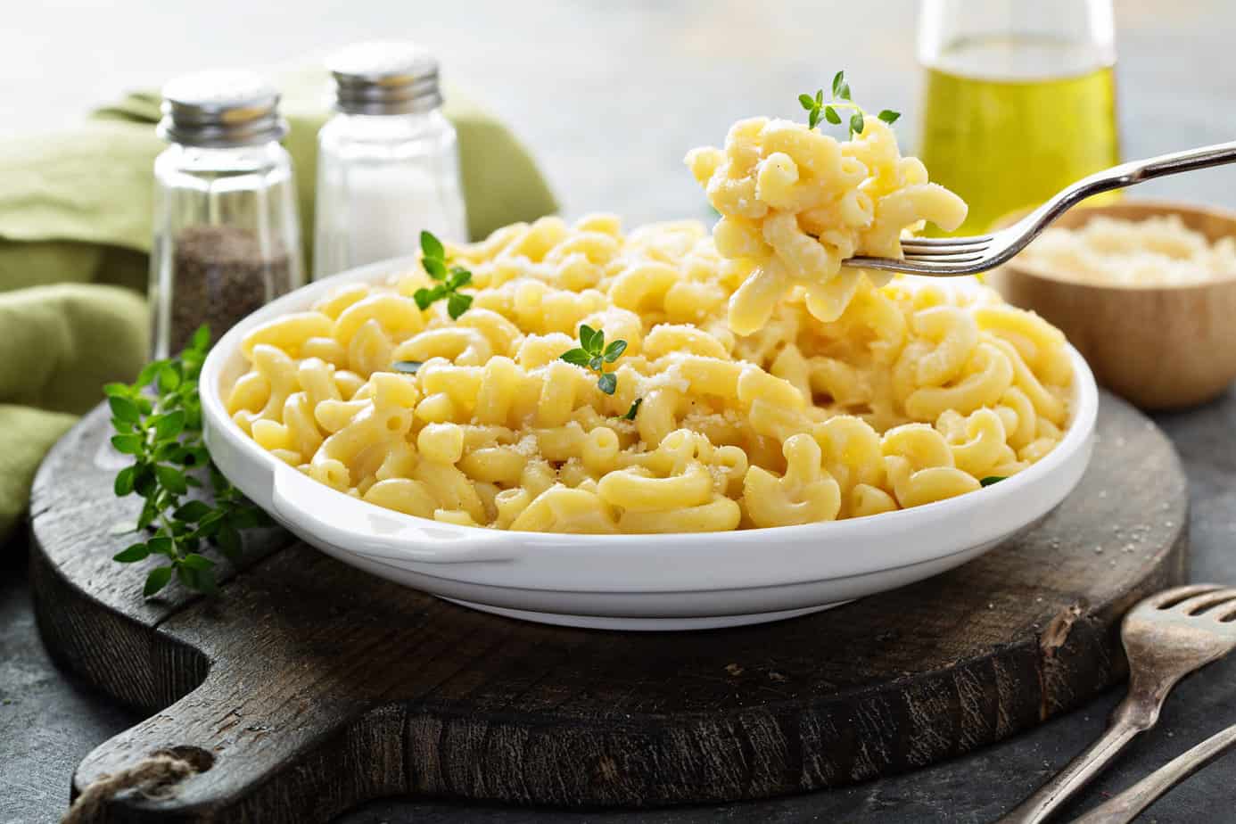 Side view of a bowl of Instant Pot Macaroni and Cheese