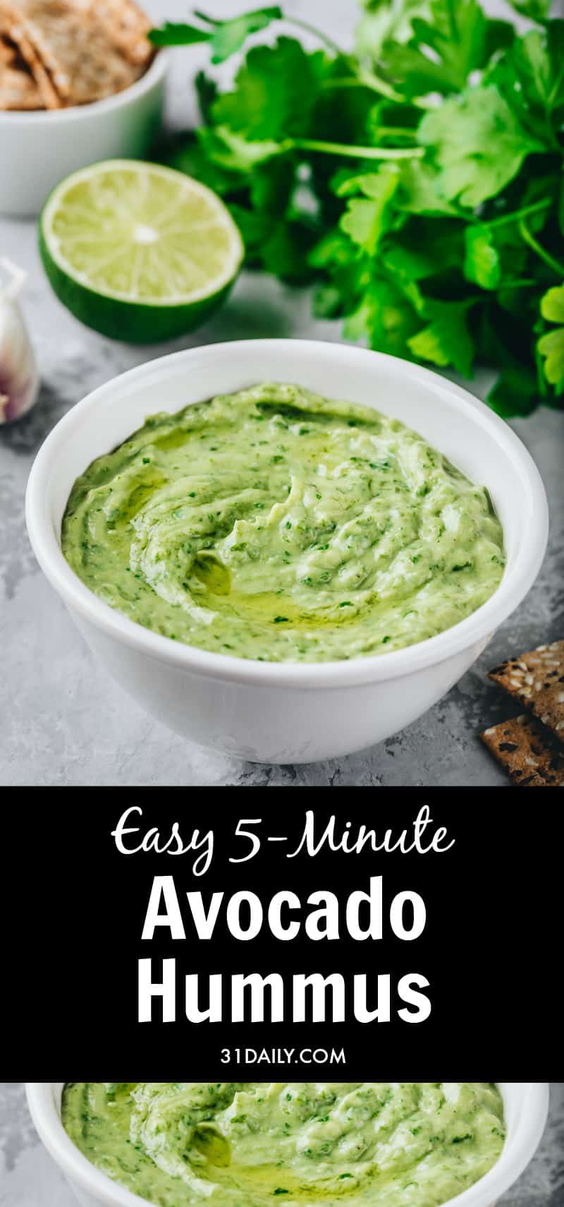 Quick and Easy 5 Minute Avocado Hummus Recipe | 31Daily.com