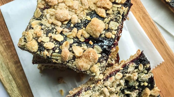Squares of Blackberry Crumble Jam Bars