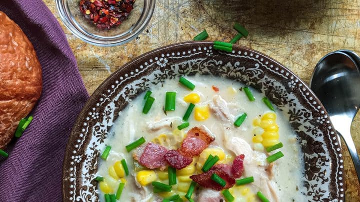Chicken Corn Chowder with crossiant