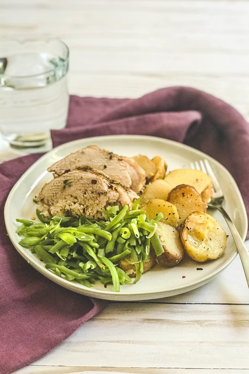 Verticle Plate with sliced Pork Tenderloin