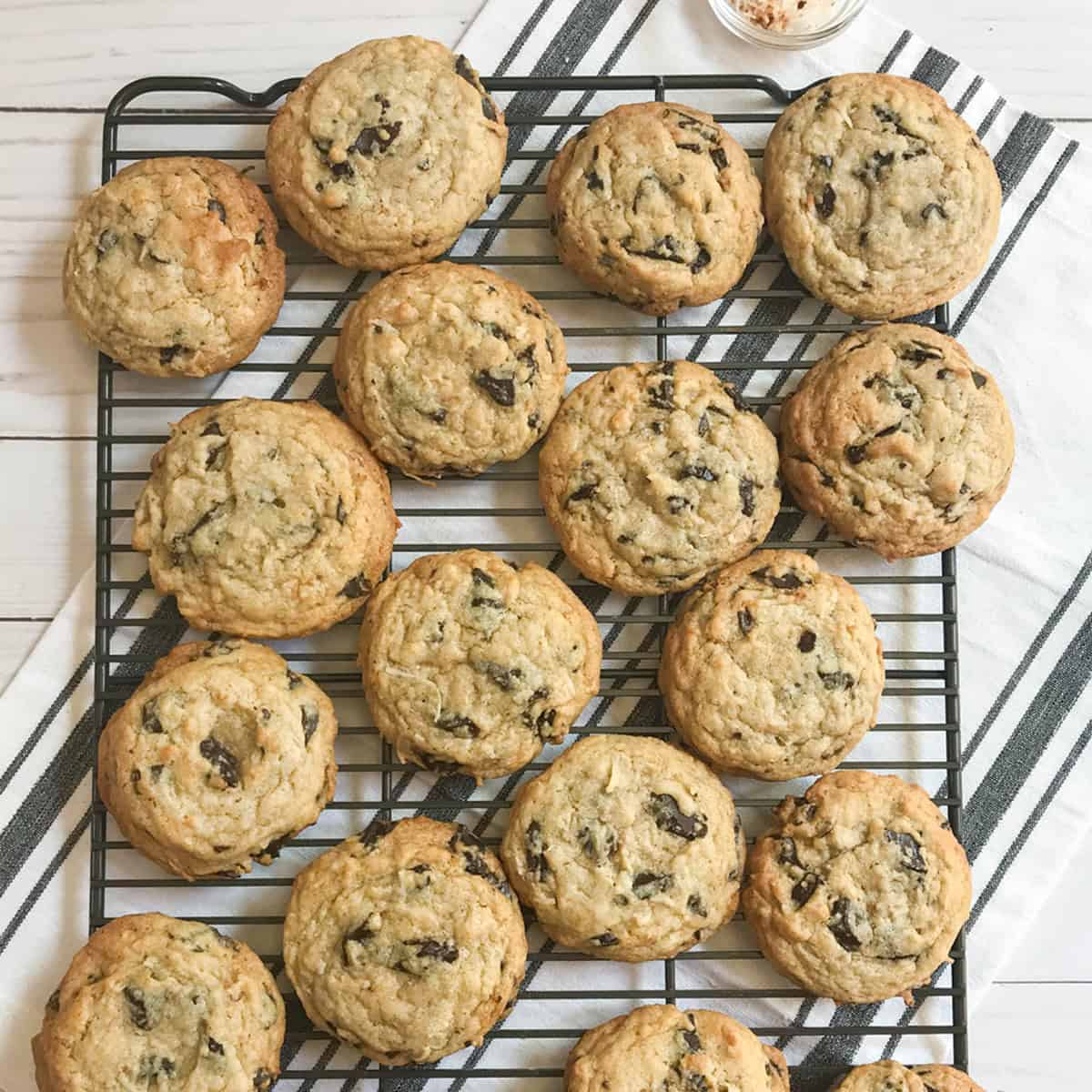 Square image of Nordstrom Royal Cookies on a wire rack for serving.