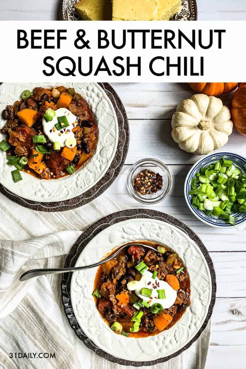 Pinterest Pin for Beef and Butternut Squash Chili