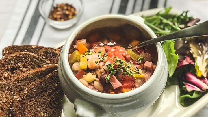 Instant Pot 15 Beans Soup with Salad and Toast