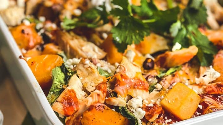 closeup vertical view of Butternut Squash Mexican Casserole