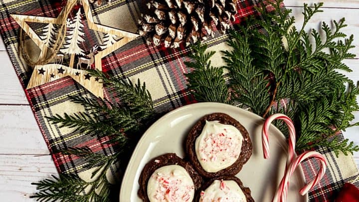 Cookies and Candy Canes on a Plate with Cedar Bowls and Pine Cones