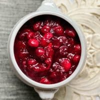 Closeup of cranberry sauce in a white bowl