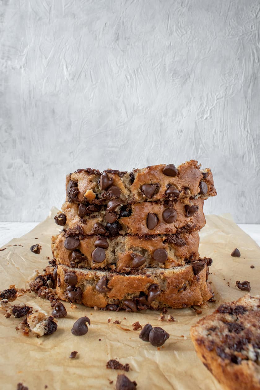 Stacked Slices of Chocolate Chip Banana Bread
