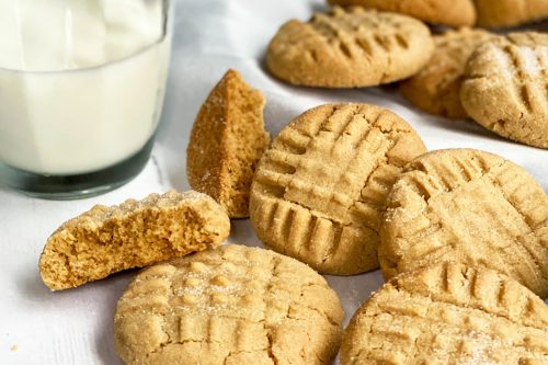 Closeup of Peanut Butter Cookies with a Bite Missing