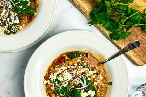 Top View of 2 Bowls of White Bean Stew