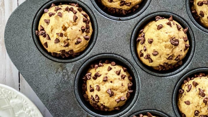 Top view of Peanut Butter Banana Muffins in a Muffin Tins
