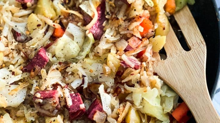 Closeup view of corned beef hash