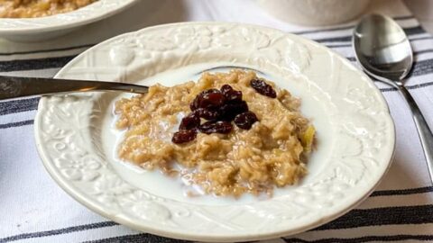 closeup view of Instant Pot Oatmeal with Apples and Raisins