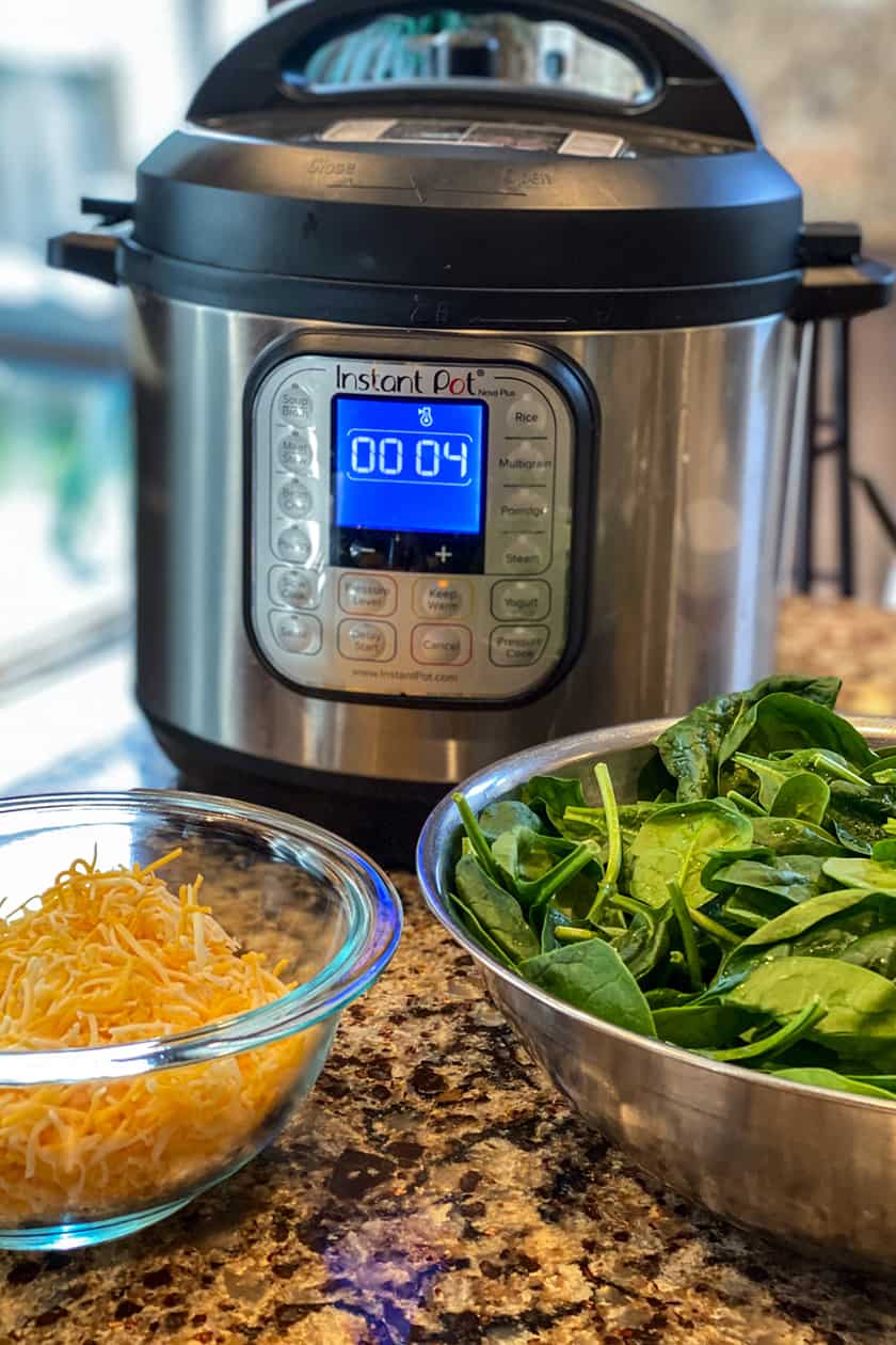 Instant Pot with Shredded Cheese and Raw Spinach
