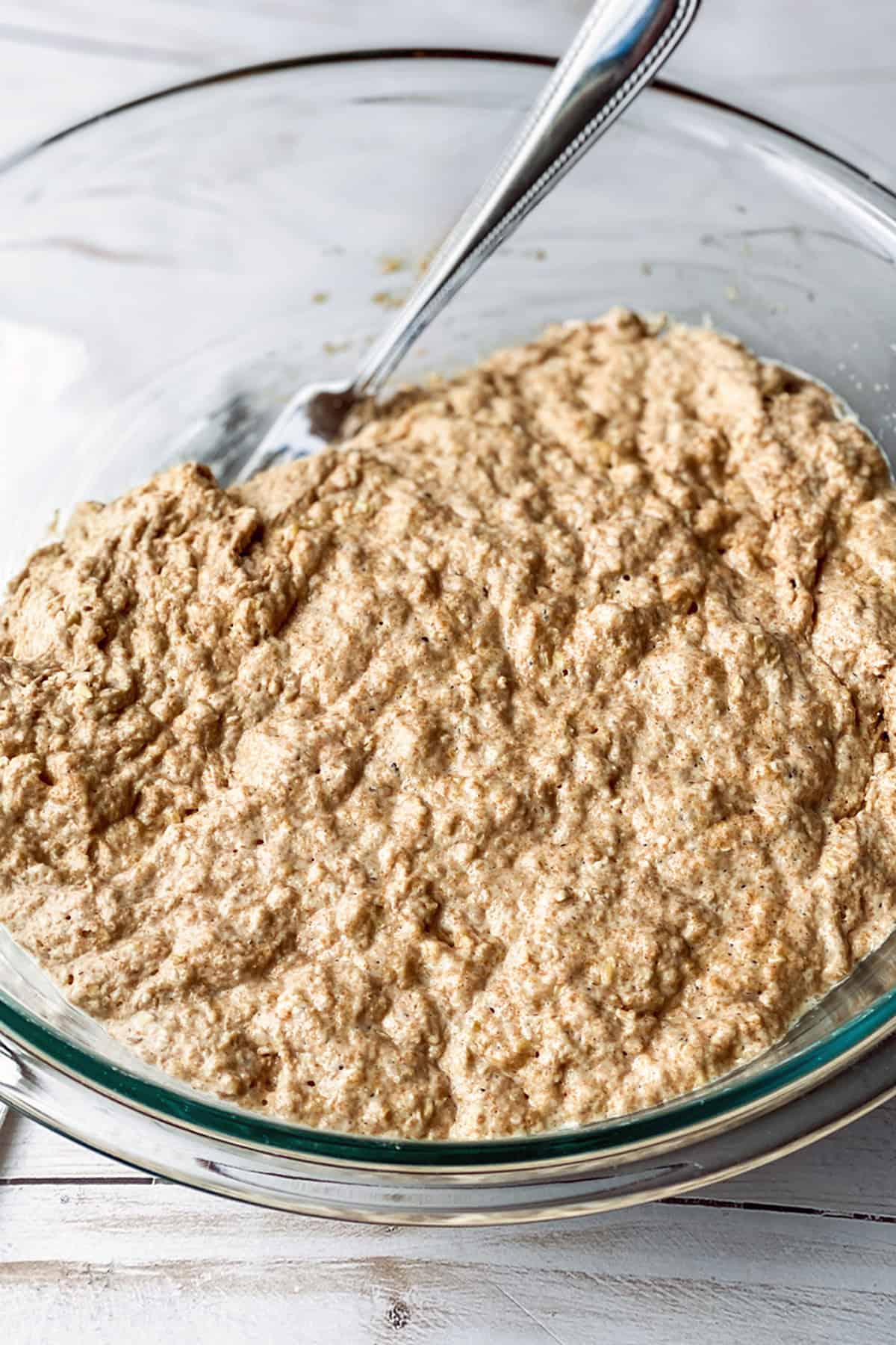 The dough's first rise into a bubbly and sticky dough.