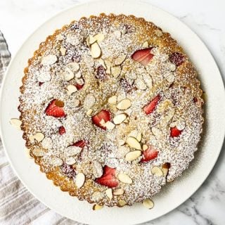Top view of whole Strawberry Almond Cake