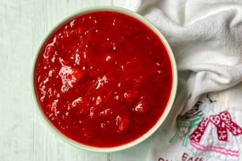 Bowl of Strawberry Rhubarb Sauce
