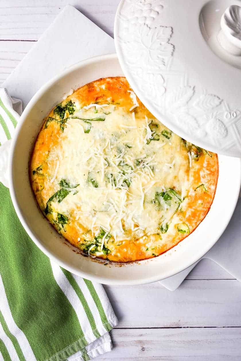 Uncut Easy Crustless Quiche with Bacon, Cheese and Spinach