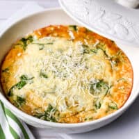 Closeup view of Easy Crustless Quiche with Bacon, Cheese and Spinach