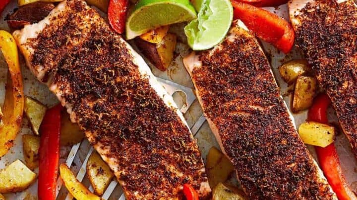Image for Sheet-Pan Chili-Lime Salmon with Potatoes & Peppers