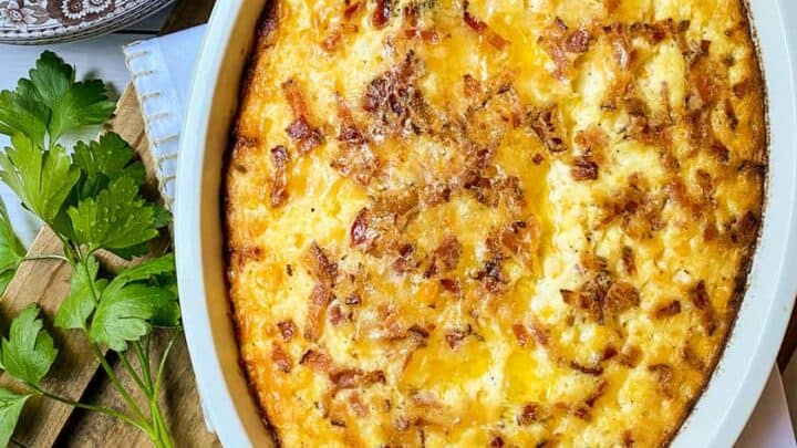 Vertical view of Bacon Corn Pudding with Parsley