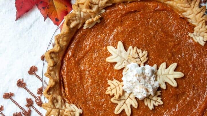 Top view of whole sweet potato pie