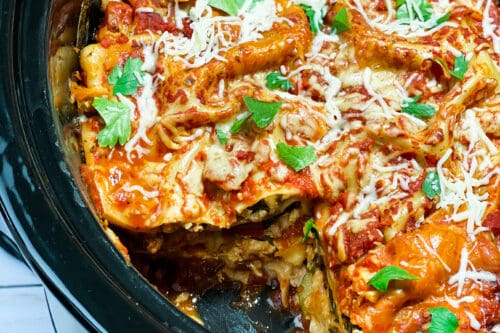 Cut Servings of Easy Slow Cooker Lasagna