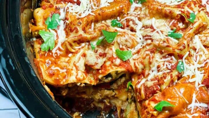 Cut Servings of Easy Slow Cooker Lasagna