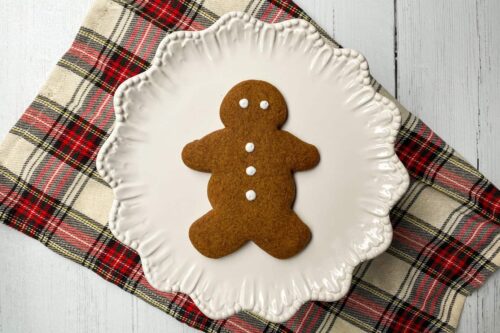 Single Gingerbread Cookie on White Platter