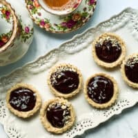 Chocolate Ganache Mini Tarts on a White Tea Platter