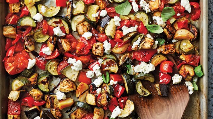 Ratatouille cooked on a sheet pan