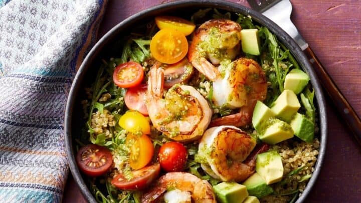 Charred Shrimp & Pesto Buddha Bowls