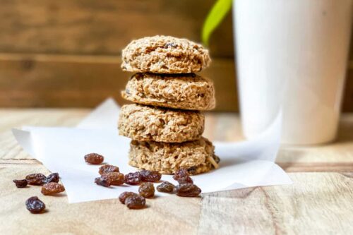 Stacked breakfast cookies on parchment paper