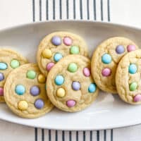 Easter M&M Cookies on a White Platter