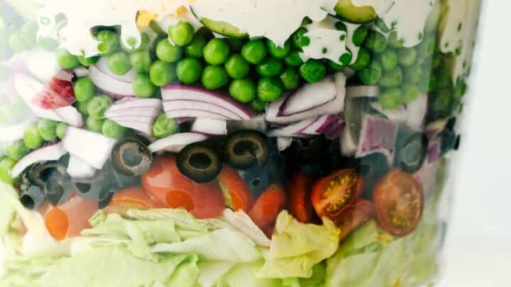 7 Layer Salad in Glass Bowl