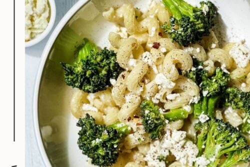 Pinterest Pin for 4 Ingredient Pasta with Broccoli and Feta