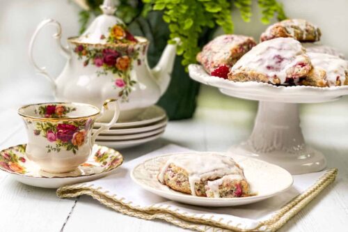 Raspberry Scones with Royal Albert Country Roses tea set