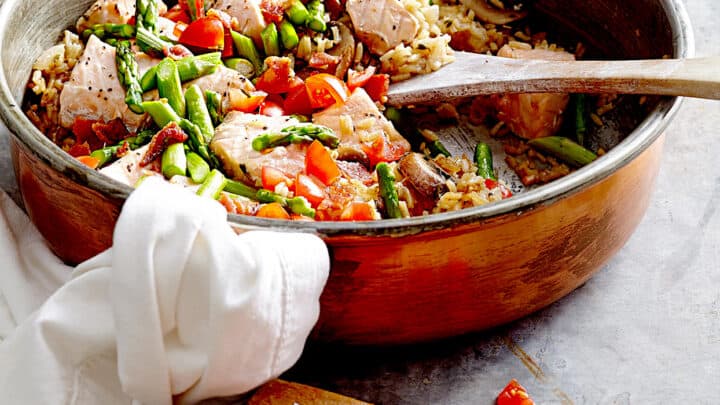 Pacific Salmon Paella for Summer Skillet Dinners