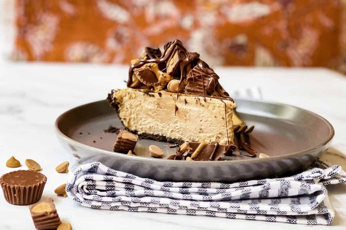 Slice of Peanut Butter Pie with Orange Background